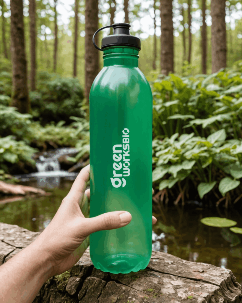 Greenworksbio’s compostable bottles made from PLA+PBAT blend.