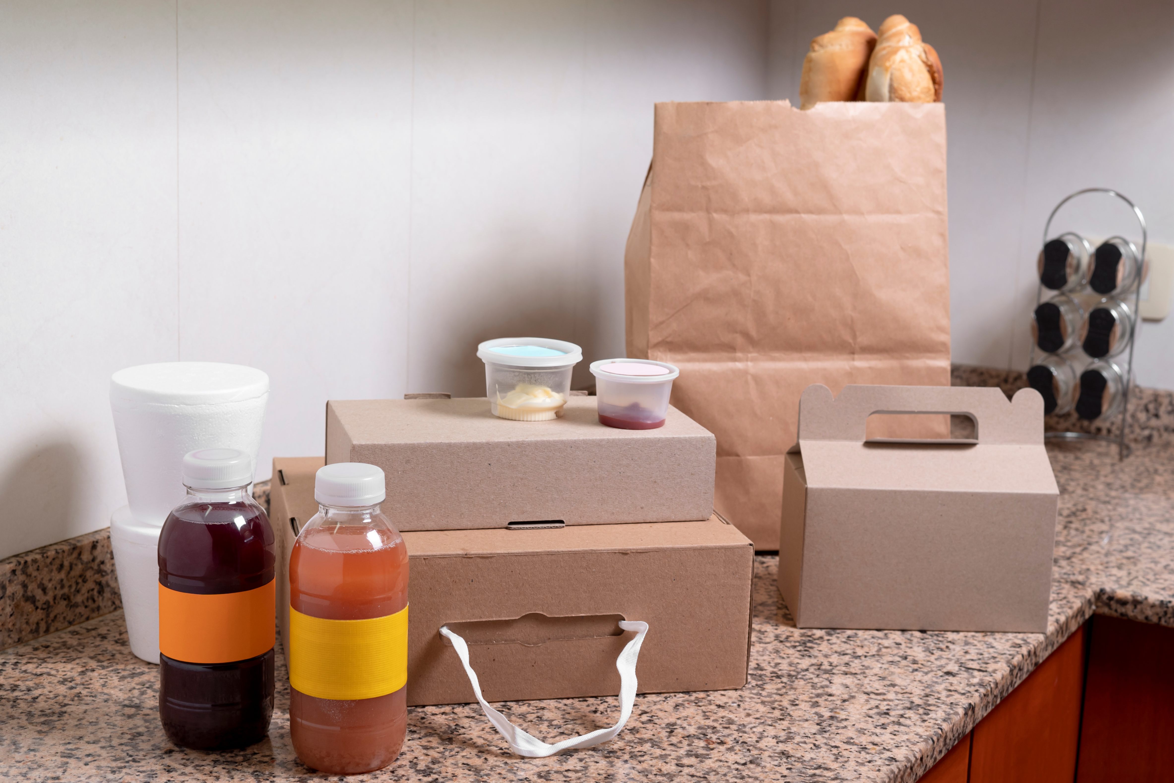 Different types of packaging displayed on the table