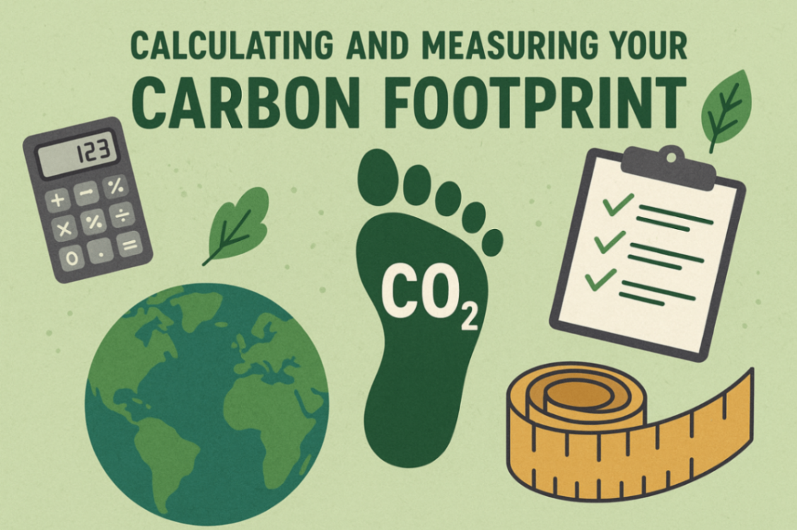 Calculator, footprint, globe, checklist, CO2 measurement