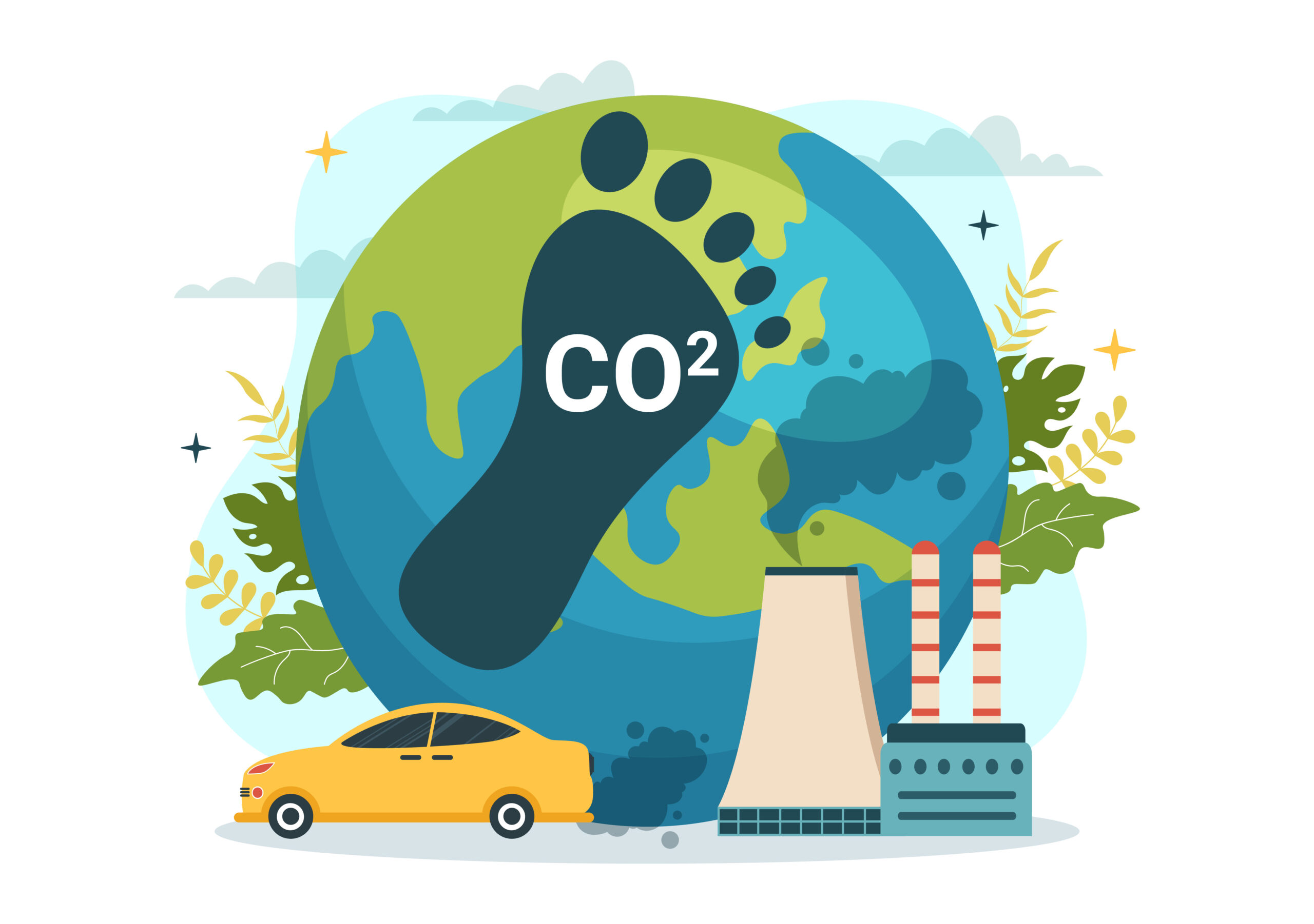 Illustration shows Earth with pollution impact symbols.