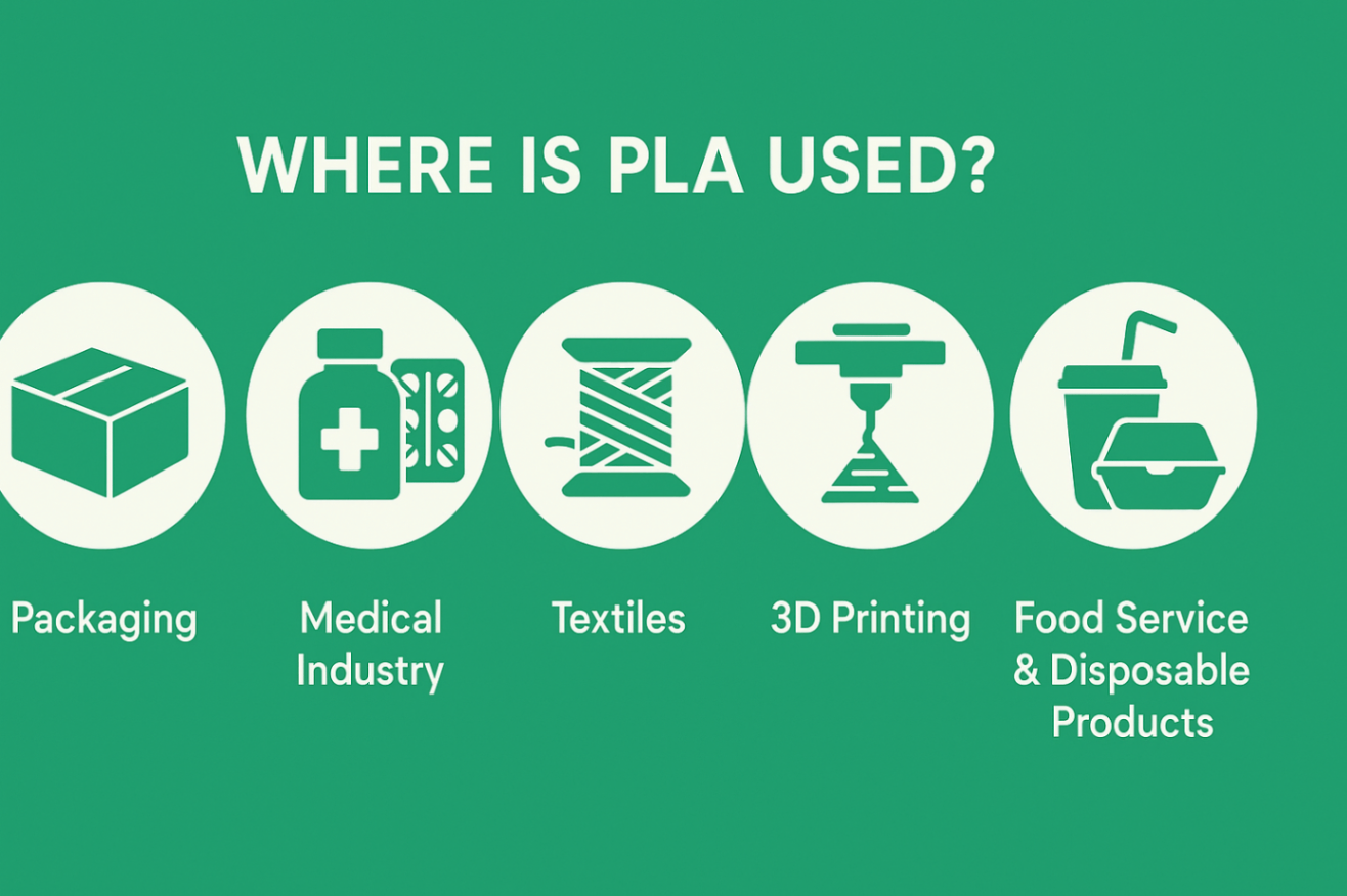 Infographic showcasing where PLA is used 