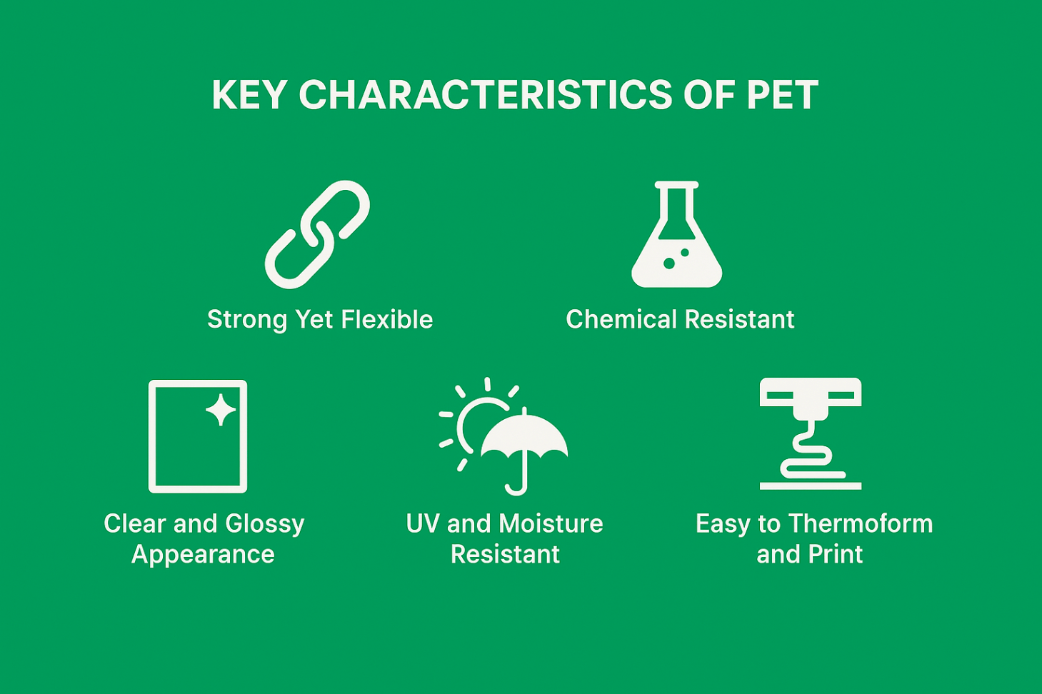 Infographic showcasing key characteristics of PET