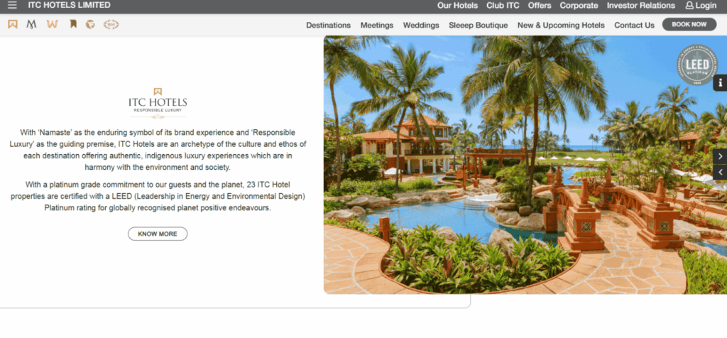 Screenshot of ITC Limited home page