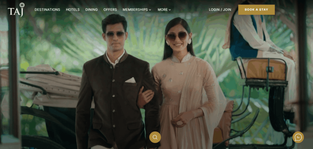 Screenshot of Taj hotels home page